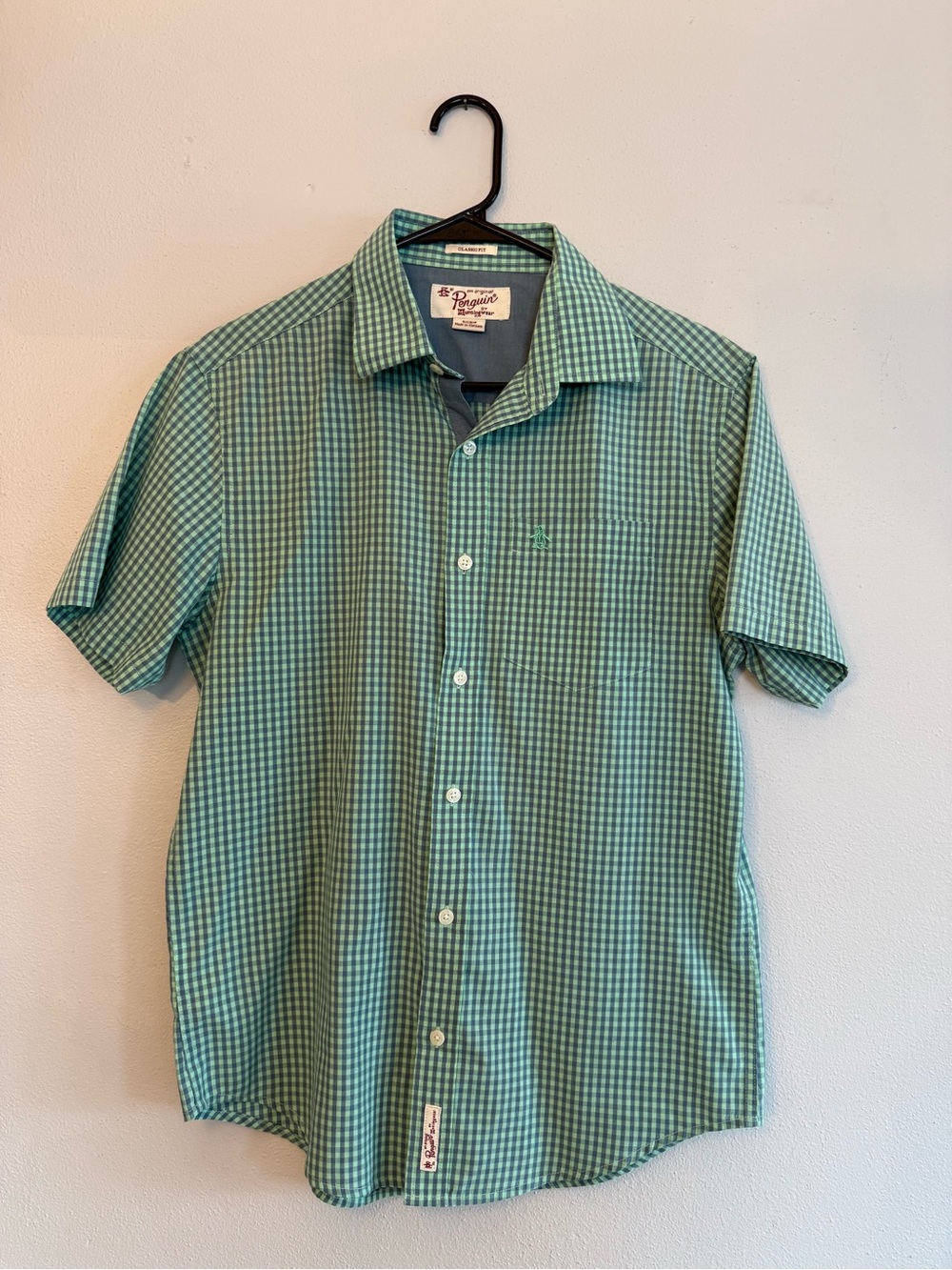 Original Penguin Green Blue Gingham Classic Fit Short Sleeve Shirt - Men’s S